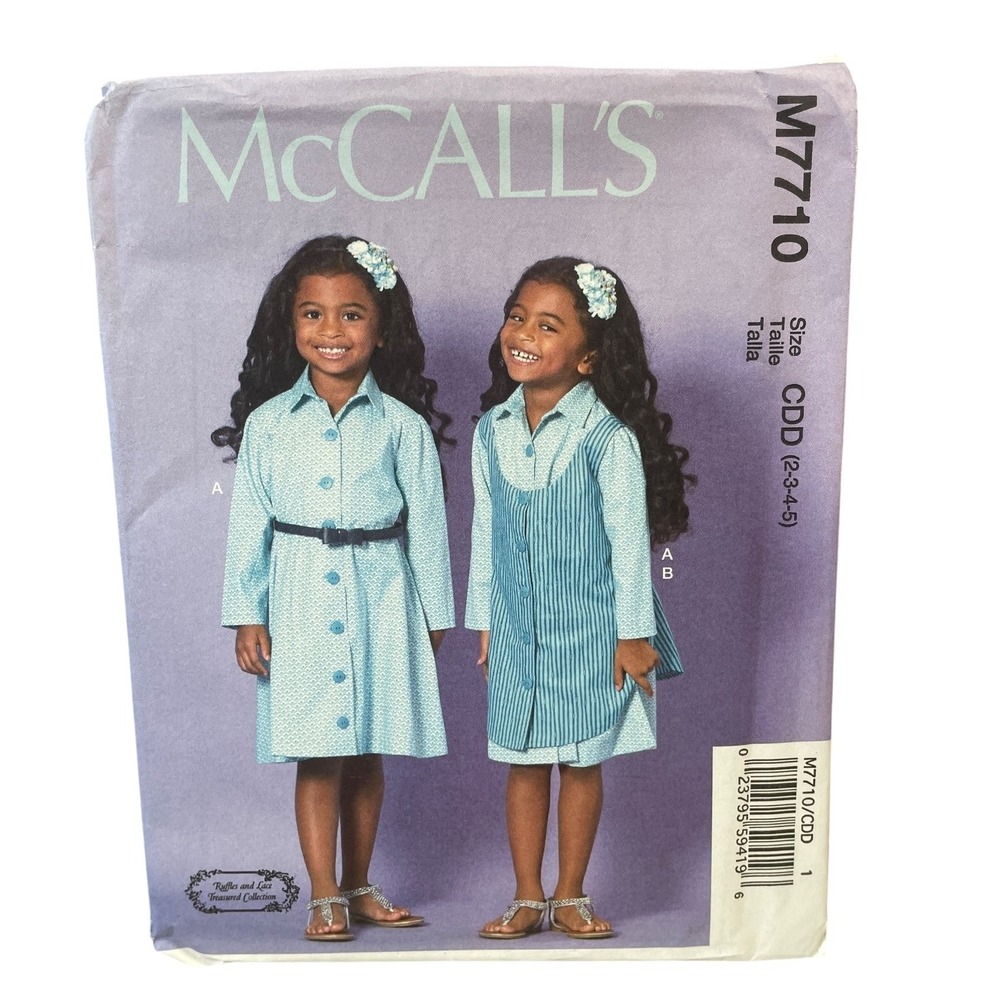 McCall's Sewing Pattern Girls Size 2-5 M7710 Dress Pinafore Vest Uncut FF